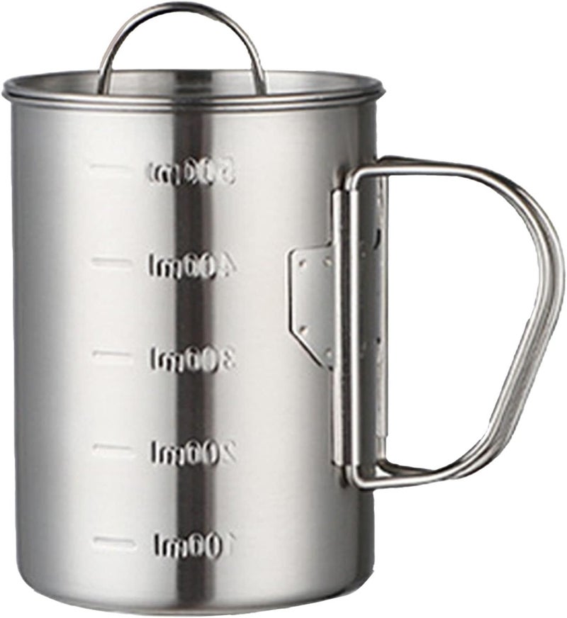Glomora Stainless Steel Camping Cup, 17oz Fireproof Metal Cup with Lid and Foldable Handle, High Temperature Direct Heating, Great for Backpacking - Image 1